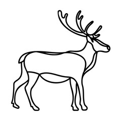 Black line art illustration of a reindeer with large antlers on white background