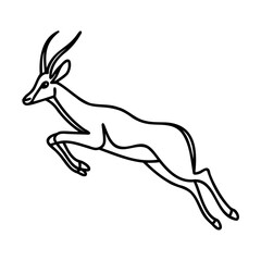 Jumping Gazelle Black Line Art Illustration on White Background