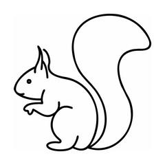 Black and white one line art illustration of a squirrel with a fluffy tail