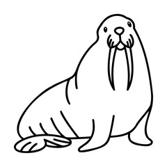 Black line art walrus illustration on white background