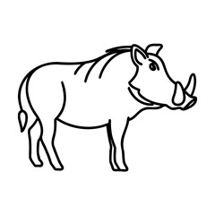 Black Line Art Illustration of a Warthog on White Background