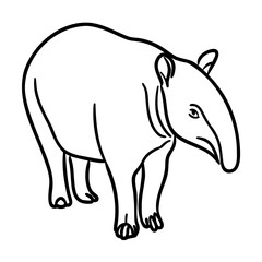 Black Line Art Illustration of a Tapir on White Background