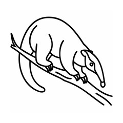 Black and white anteater illustration on a diagonal tree branch