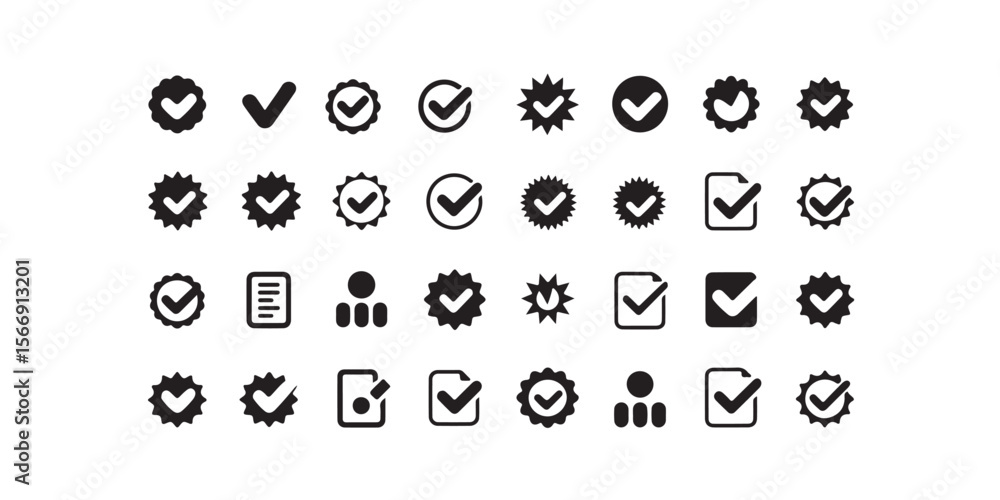 Aufkleber a collection of various black and white checkmark icons and other related symbols arranged neatly