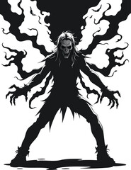 Fototapeta premium a black and white illustration of an angel with wings on it ' s back