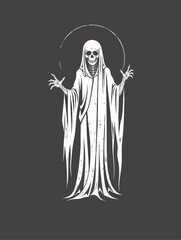 a black and white image of the ghost with his arms outstretched in front