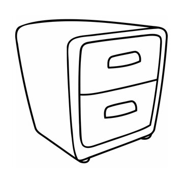 Black and white line art illustration of a two-drawer cabinet