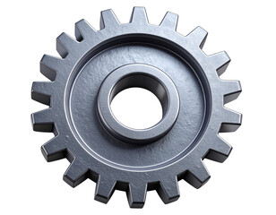 Industrial Grey 3D Gear Icon with Textured Surface, isolated on a transparent background