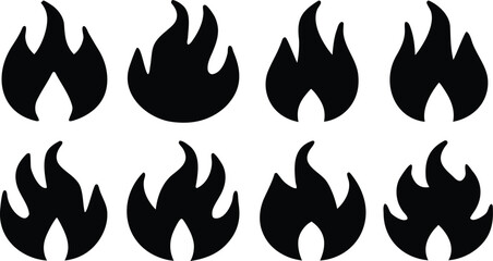 Set of fire flames, fire flame, fire icon, collection of fire flame flat icon silhouette vector illustration
