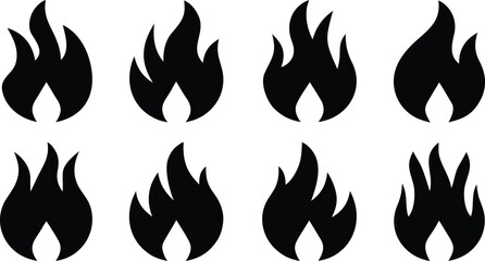 Set of fire flames, fire flame, fire icon, collection of fire flame flat icon silhouette vector illustration