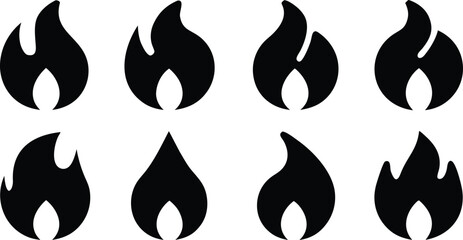 Set of fire flames, fire flame, fire icon, collection of fire flame flat icon silhouette vector illustration