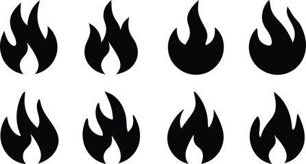 Set of fire flames, fire flame, fire icon, collection of fire flame flat icon silhouette vector illustration