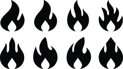 Set of fire flames, fire flame, fire icon, collection of fire flame flat icon silhouette vector illustration