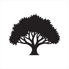 Naklejka premium Stylized black silhouette of a broad leaf tree with detailed branches