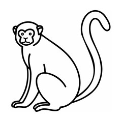 Black and White Monkey Illustration Sitting with Curled Tail