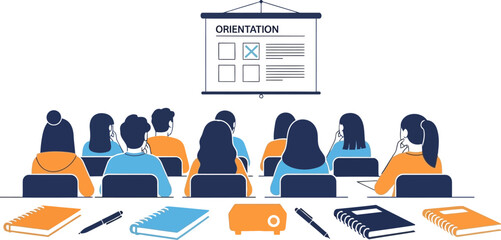 Orientation meeting illustration for business conference and presentation