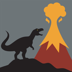 Volcano Eruption Behind Dinosaur Silhouette