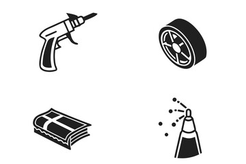 Set of 4 icons for car detailing products. White background. Gradient shape style, add blue and black as the main colors.