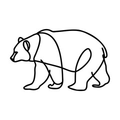 Black line art illustration of a bear walking on a white background