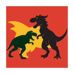 Obraz premium Tyrannosaurus Fighting Triceratops Silhouette