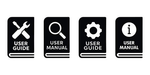 User Manual & Guide Icons Set - Instruction & Support Document Symbols
