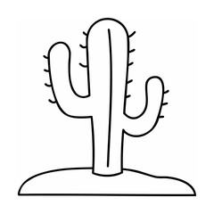 Black and white cactus illustration with simple line art style on white background
