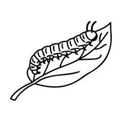 Black Line Art Caterpillar on Green Leaf Illustration