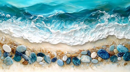 Sea waves roll over smooth stones.