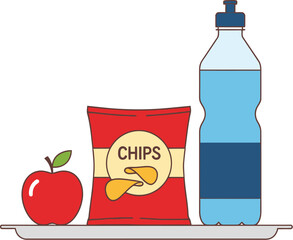 Healthy snack options apple chips and water bottle for balanced diet plan
