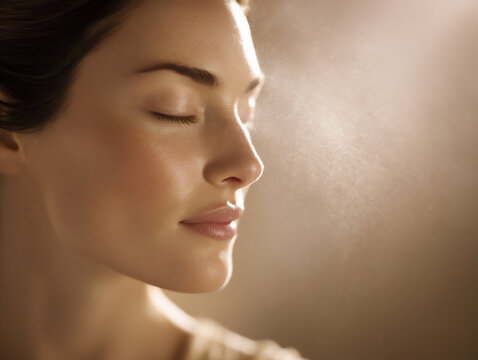 woman's face being sprayed with facial mist