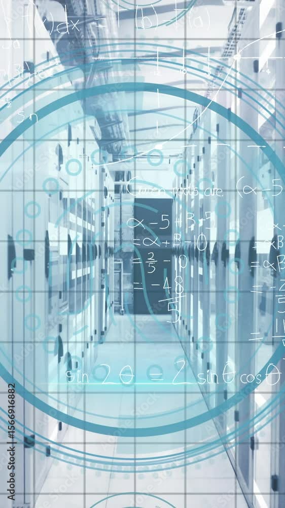 Poster animation of mathematical equations, scope and data processing over computer servers