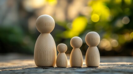 Wooden family figurines: child care concept.