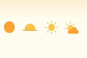 Four Phases of Sun Movement Represented as Simplistic Icons for Graphic Designs and Illustrations