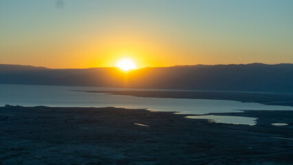 Fototapeta premium Sunrise over the Dead Sea from Masada, Israel 