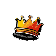 Urban graffiti crown in bold orange and yellow doodle style with street art brush texture, ideal for hip-hop culture, youth branding, and royalty-themed street visuals