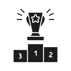 Trophy On Podium Solid Icon. Achievement, Victory, And Competition Recognition Silhouette Symbol. Award Ceremony And Success Celebration. Isolated Vector Illustration