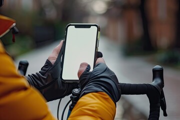 High Quality Picture of Close Up Cyclist Using His Mobile Phone