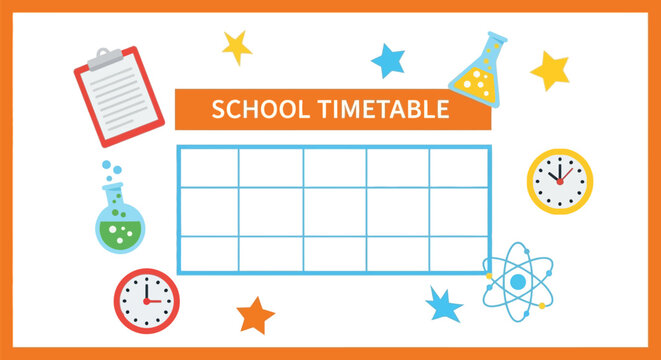School timetable template download for kids education and study schedule use - Powered by Adobe