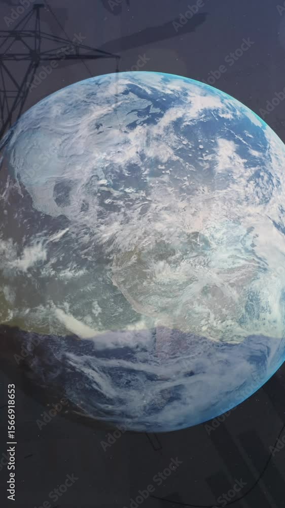 Poster animation of data processing over pylons and globe