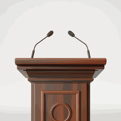 Elegant wooden podium with two microphones ready for a presentation