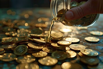 High Detail Image of Hand Pouring Coins Into Another One