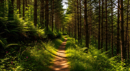 Obraz premium Forest path through lush trees