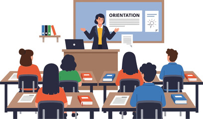 Orientation meeting vector illustration classroom training presentation event