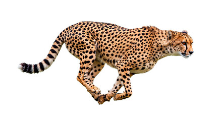Fototapeta premium A cheetah in full sprint, showcasing its incredible speed and agility on a black background.