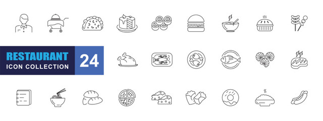 collection of restaurant icons, editable stroke.