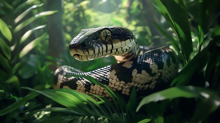 Snake basking in bright colored forest foliage high resolution picture