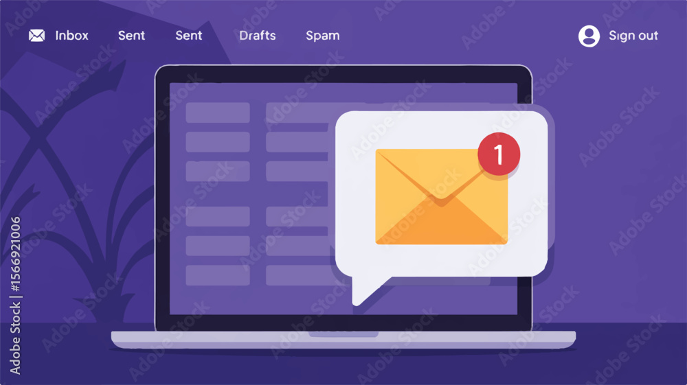 Poster email notification on laptop screen inbox sent