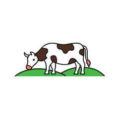 Cow on Green Field Vector Illustration, Rural Landscape with Cow Vector, Milk Cow Vector for Dairy Products