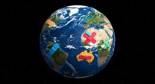 Global issues earth map bandages