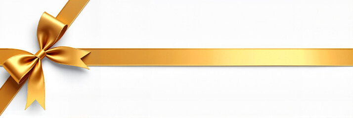 Realistic golden satin ribbon tied into a delicate bow on a transparent background, elegant and customizable design concept.